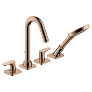 AXOR Citterio M 4-hole tile mounted bath mixer with lever handles and escutcheons - Polished Redgold