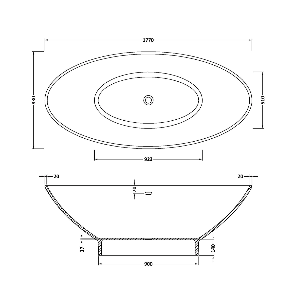 BC Designs Tasse Bath 1770 x 880 (No Waste) - Image 2