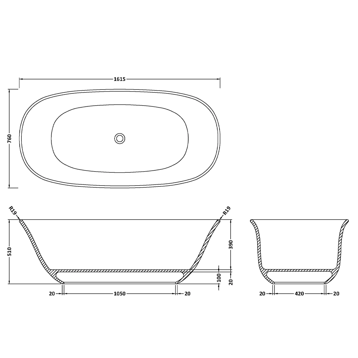 BC Designs Omnia Bath 1615 x 760 (No Waste) - Image 2