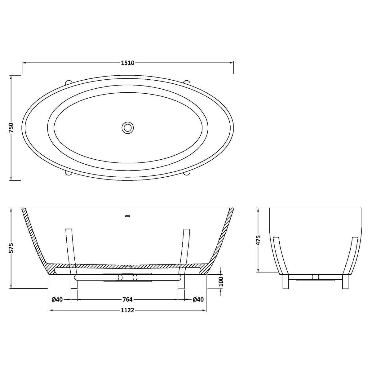BC Designs Essex Bath 1510 x 760 (No Waste) - Image 2