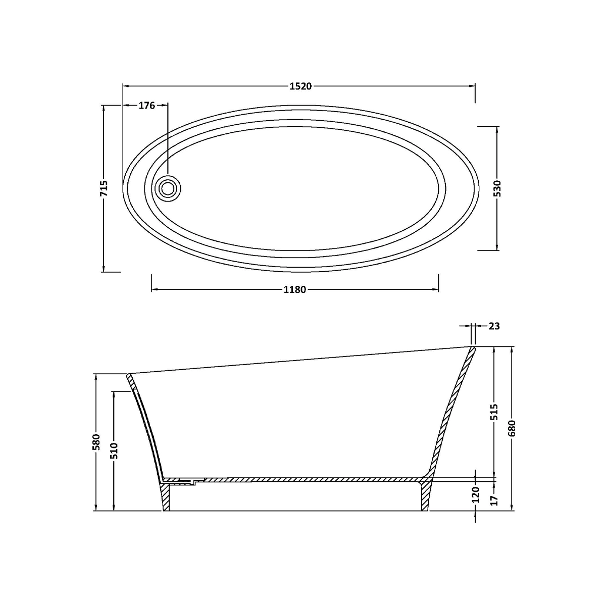 BC Designs Delicata Bath 1520 x 715 (No Waste) - Image 2