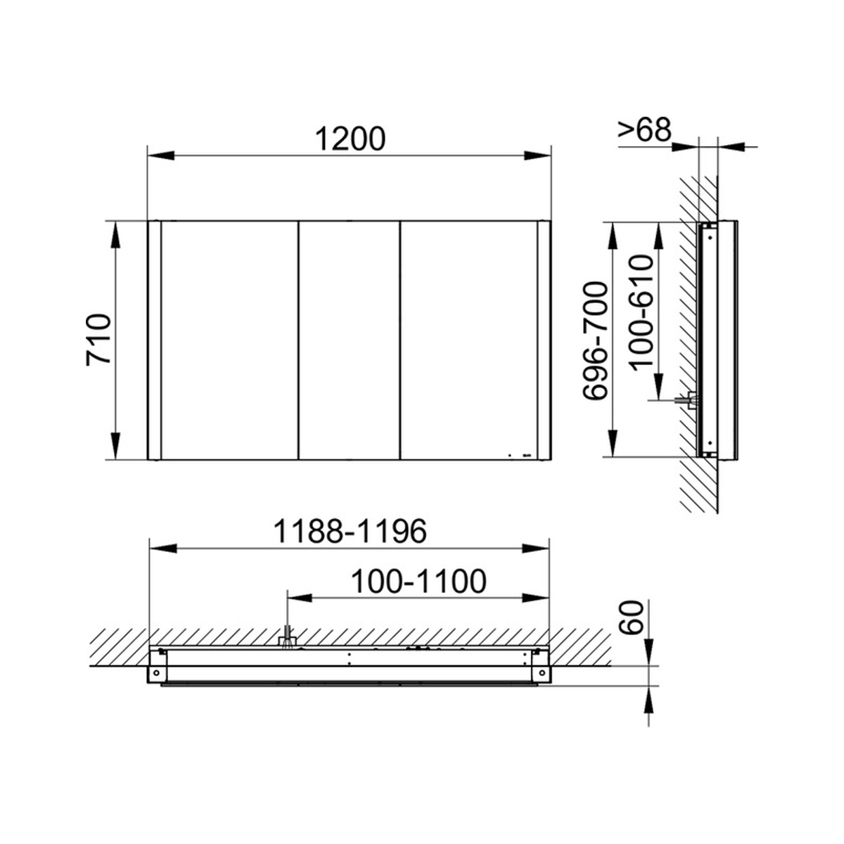 Keuco Somaris recessed mirror cabinet installation, 1200mm - Image 2