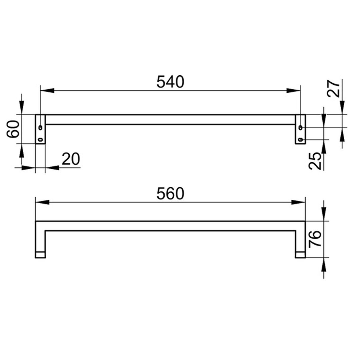 Keuco Edition 90 Square Bath towel rail, 56cm - Image 2