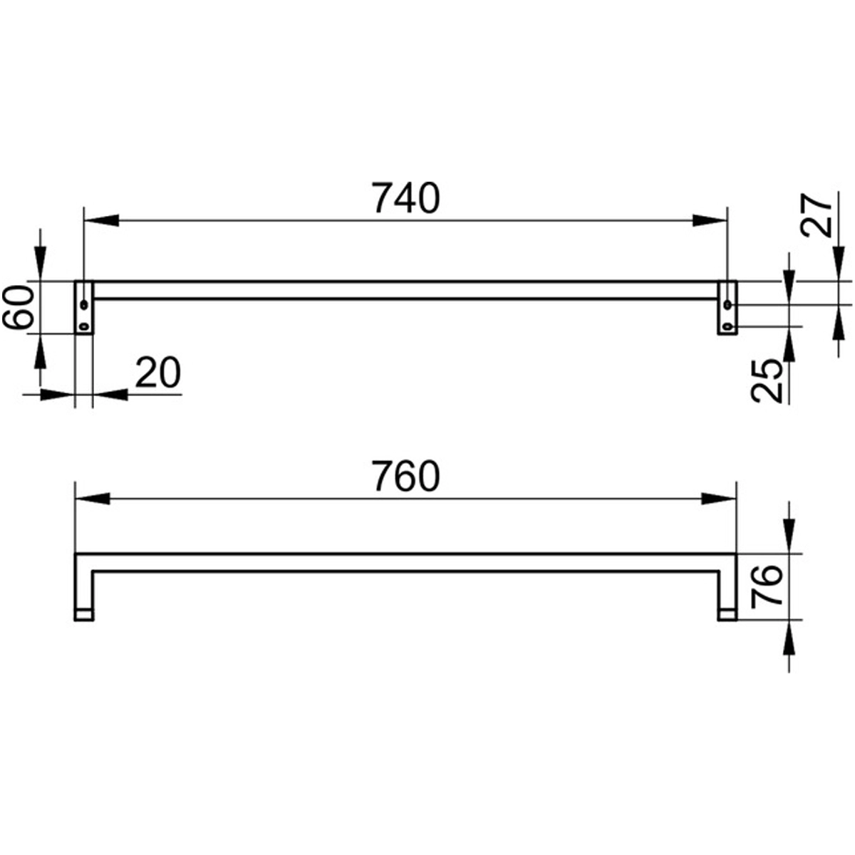 Keuco Edition 90 Square Bath towel rail, 76cm - Image 2