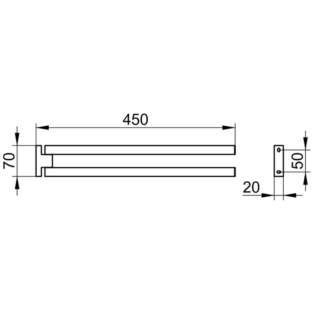 Keuco Edition 90 Square Towel holder, Two Arms 45cm - Image 2