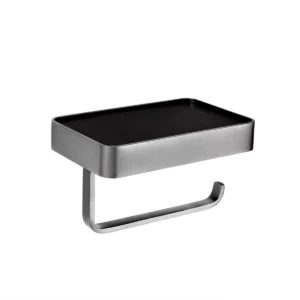 VOS  Toilet Roll Holder With Mobile Shelf Brushed Black