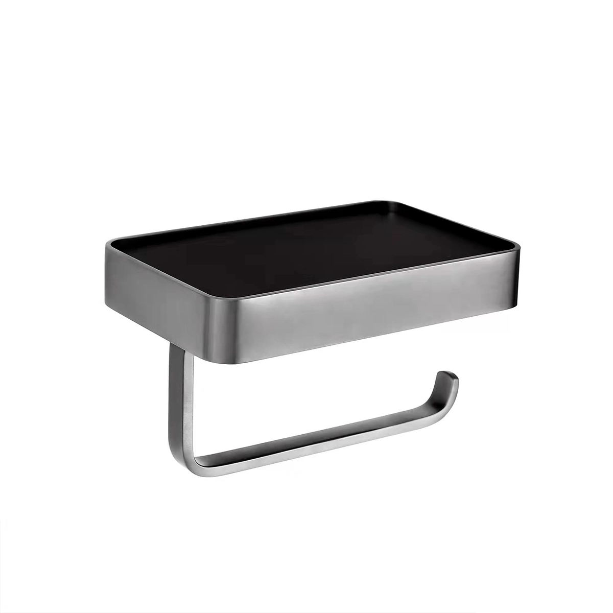 VOS Toilet Roll Holder With Mobile Shelf Brushed Black