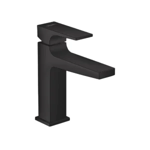Metropol Single lever basin mixer 110 with lever handle and push open waste  Matt Black