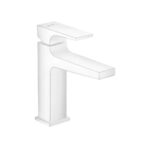 Metropol Single lever basin mixer 110 with lever handle and push open waste  Matt White