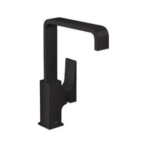 Metropol Single lever basin mixer 230 with lever handle and push open waste  Matt Black