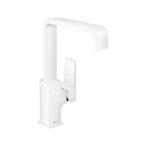 Metropol Single lever basin mixer 230 with lever handle and push open waste  Matt White