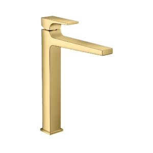 Metropol Single lever basin mixer 260 with lever handle for wash bowls with push open waste  Polished Gold Optic