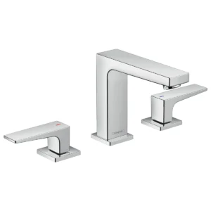Metropol 3 hole basin mixer 110 with lever handle and push open waste  Chrome