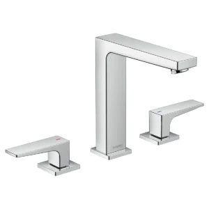 Metropol 3 hole basin mixer 160 with lever handles and push open waste  Chrome
