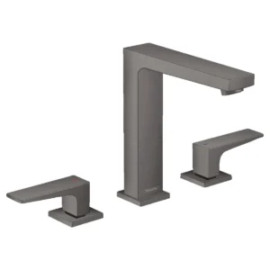 Metropol 3 hole basin mixer 160 with lever handles and push open waste  Brushed Black Chrome