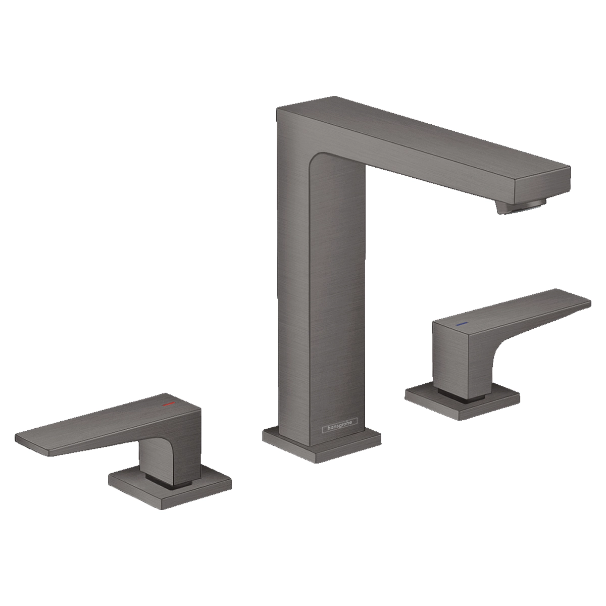 Metropol 3 hole basin mixer 160 with lever handles and push open waste Brushed Black Chrome