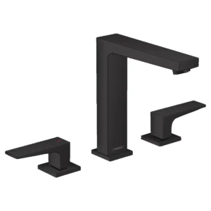Metropol 3 hole basin mixer 160 with lever handles and push open waste  Matt Black