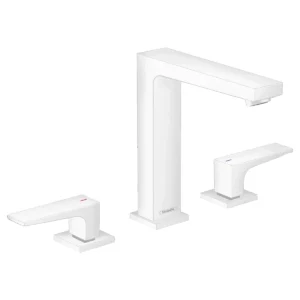 Metropol 3 hole basin mixer 160 with lever handles and push open waste  Matt White