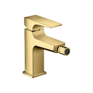 Metropol Single lever bidet mixer with lever handle and push open waste  Polished Gold Optic