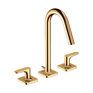 AXOR Citterio M 3-hole basin mixer 160 with lever handles, escutcheons and pop-up waste - Polished Gold-Optic