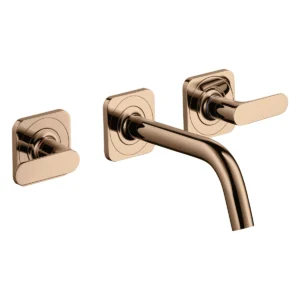 AXOR Citterio M 3-hole basin mixer for concealed installation wall-mounted with spout 166 mm, lever handles and escutcheons - Polished Redgold