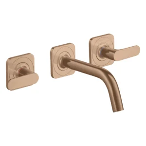 AXOR Citterio M 3-hole basin mixer for concealed installation wall-mounted with spout 166 mm, lever handles and escutcheons - Brushed Redgold