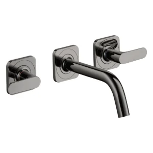 AXOR Citterio M 3-hole basin mixer for concealed installation wall-mounted with spout 166 mm, lever handles and escutcheons - Polished Black Chrome