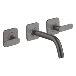 AXOR Citterio M 3-hole basin mixer for concealed installation wall-mounted with spout 166 mm, lever handles and escutcheons - Brushed Black Chrome