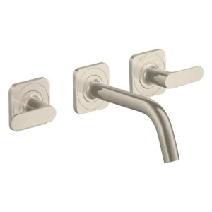 AXOR Citterio M 3-hole basin mixer for concealed installation wall-mounted with spout 166 mm, lever handles and escutcheons - Brushed Nickel