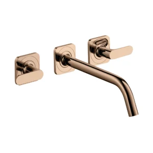 AXOR Citterio M 3-hole basin mixer for concealed installation wall-mounted with spout 226 mm, lever handles and escutcheons - Polished Redgold