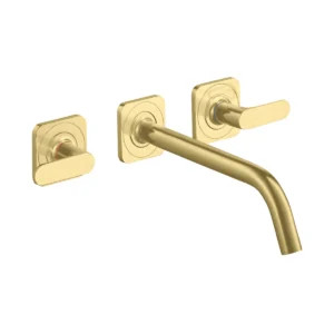 AXOR Citterio M 3-hole basin mixer for concealed installation wall-mounted with spout 226 mm, lever handles and escutcheons - Brushed Brass