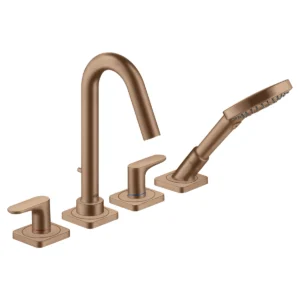 AXOR Citterio M 4-hole rim-mounted bath mixer with lever handles and escutcheons - Brushed Redgold