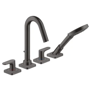 AXOR Citterio M 4-hole rim-mounted bath mixer with lever handles and escutcheons - Brushed Black Chrome