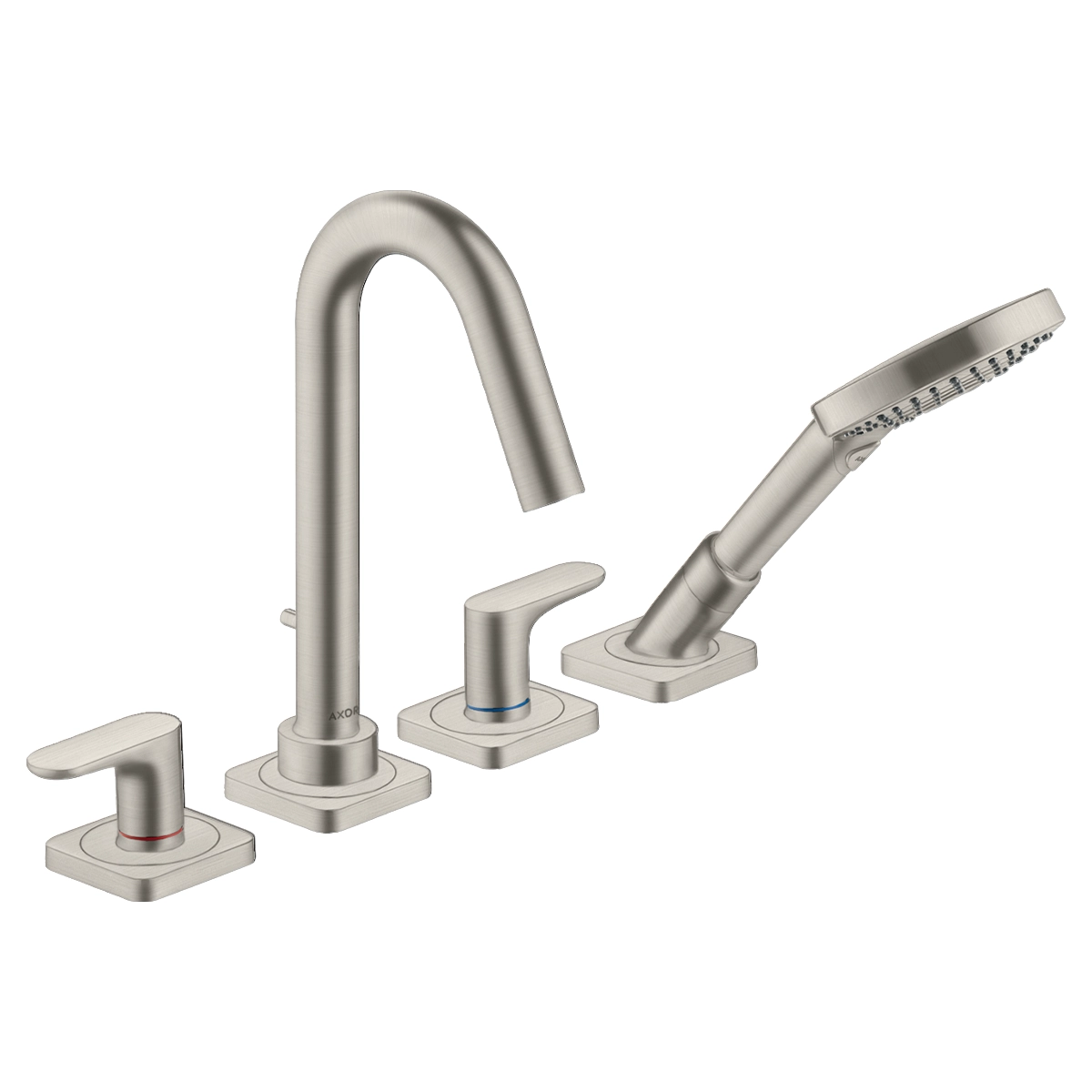 AXOR Citterio M 4-hole rim-mounted bath mixer with lever handles and escutcheons - Stainless Steel Optic