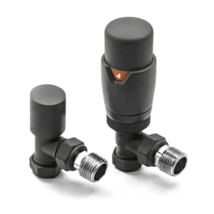 IVX Essential  Thermostatic Angled MINERAL Anthracite Radiator Valve & L/S