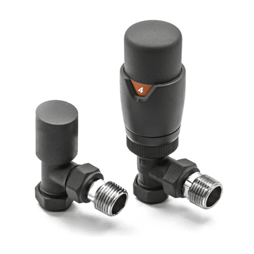 IVX Essential Thermostatic Angled MINERAL Anthracite Radiator Valve & L/S