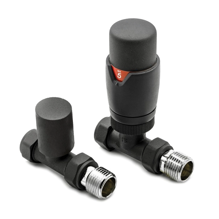 IVX Essential Thermostatic Straight MINERAL Anthracite Radiator Valve & L/S