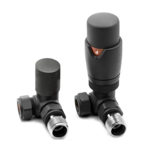 IVX Essential  Thermostatic Corner MINERAL Anthracite Radiator Valve & L/S