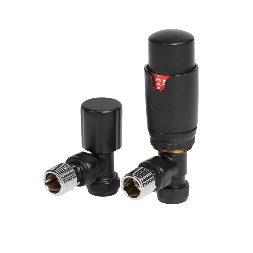 IVX Essential Thermostatic Angled Black Radiator Valve & L/S