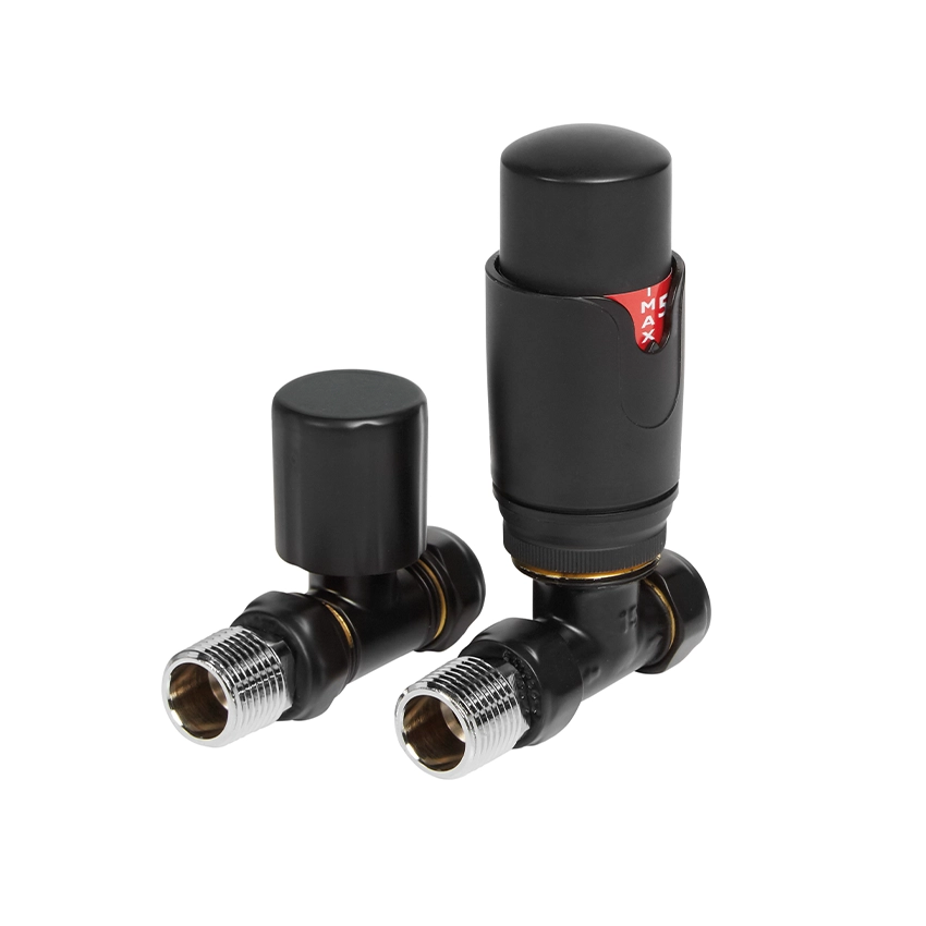 IVX Essential Thermostatic Straight Black Radiator Valve & L/S