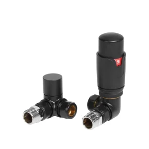 IVX Essential  Thermostatic Corner Black Radiator Valve & L/S