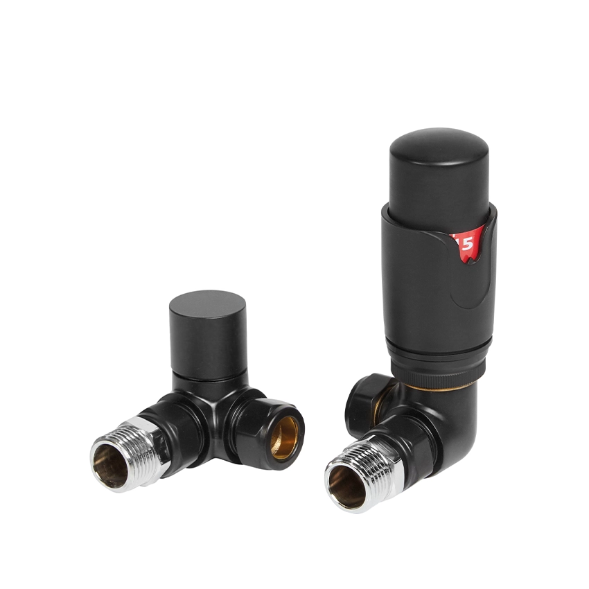 IVX Essential Thermostatic Corner Black Radiator Valve & L/S