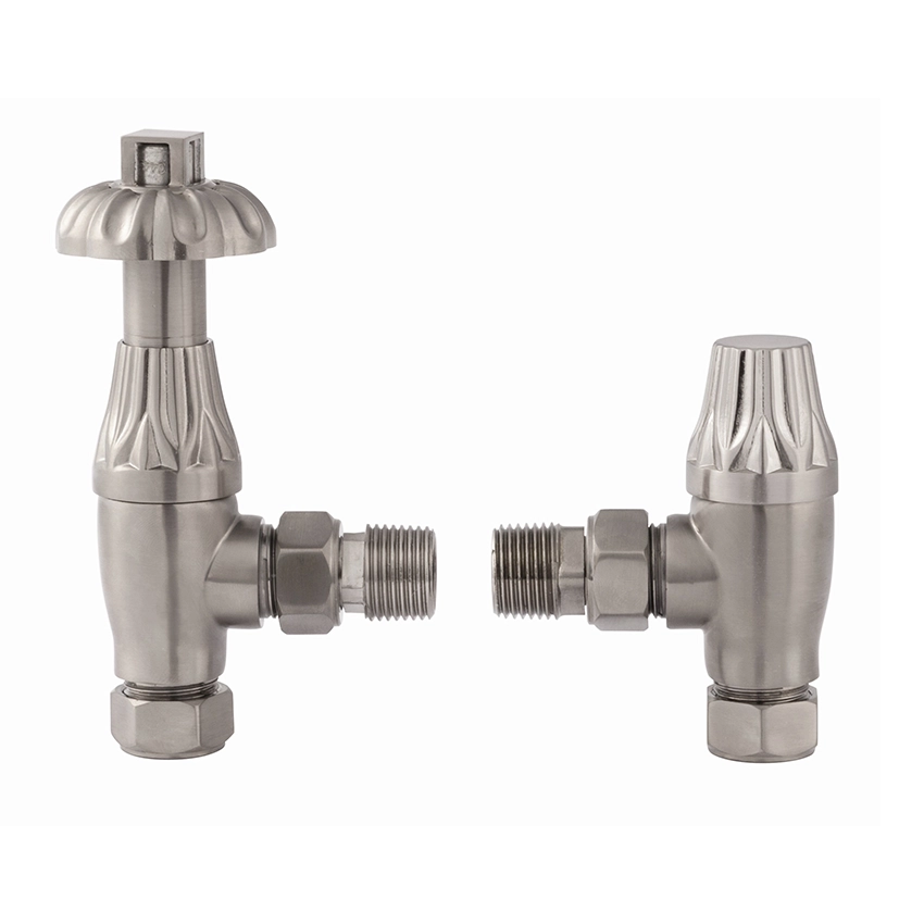 IVX Essential Thermostatic Westminster Angled Satin Nickel Radiator Valve & L/S
