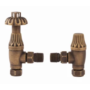 IVX Essential  Thermostatic Westminster Angled Antique Brass Radiator Valve & L/S