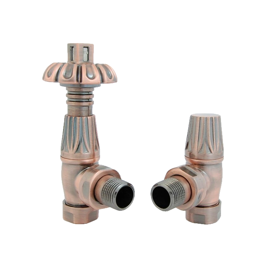 IVX Essential Thermostatic Westminster Angled Antique Copper Radiator Valve & L/S