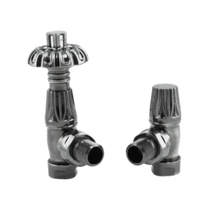 IVX Essential  Thermostatic Westminster Angled Black Nickel Radiator Valve & L/S