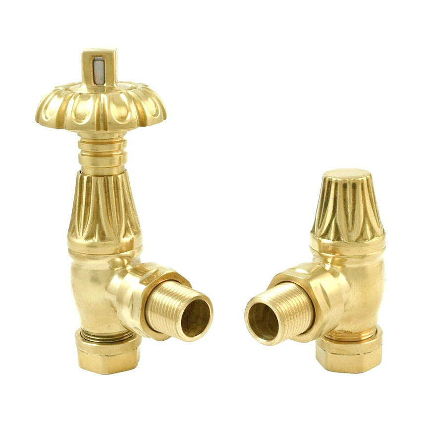 IVX Essential Thermostatic Westminster Angled Polished Brass Radiator Valve & L/S