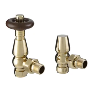 IVX Essential  Thermostatic Chelsea Angled Polished Brass Radiator Valve & L/S