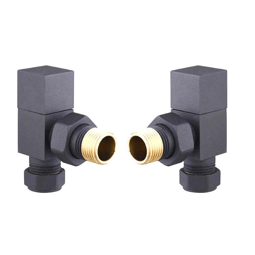 IVX Essential Manual Cubic Angled MINERAL Anthracite Radiator Valve (pair)