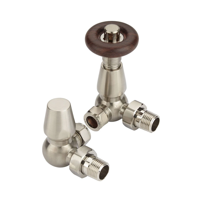 IVX Essential Thermostatic Chelsea Corner Satin Nickel Radiator Valve & L/S